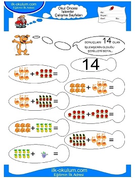 Çocuklar İçin toplam işlemi yaprak testleri 